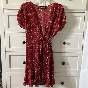 Audrey 3+1 Women’s Burnt Orange Short Sleeved Patterned Wrap Dress - Size Large